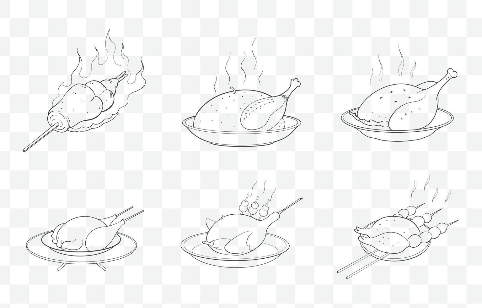 Print Authentic Thai Grilled Chicken Art Set Featuring Traditional Marinated Chicken Designs and Illustrations vector