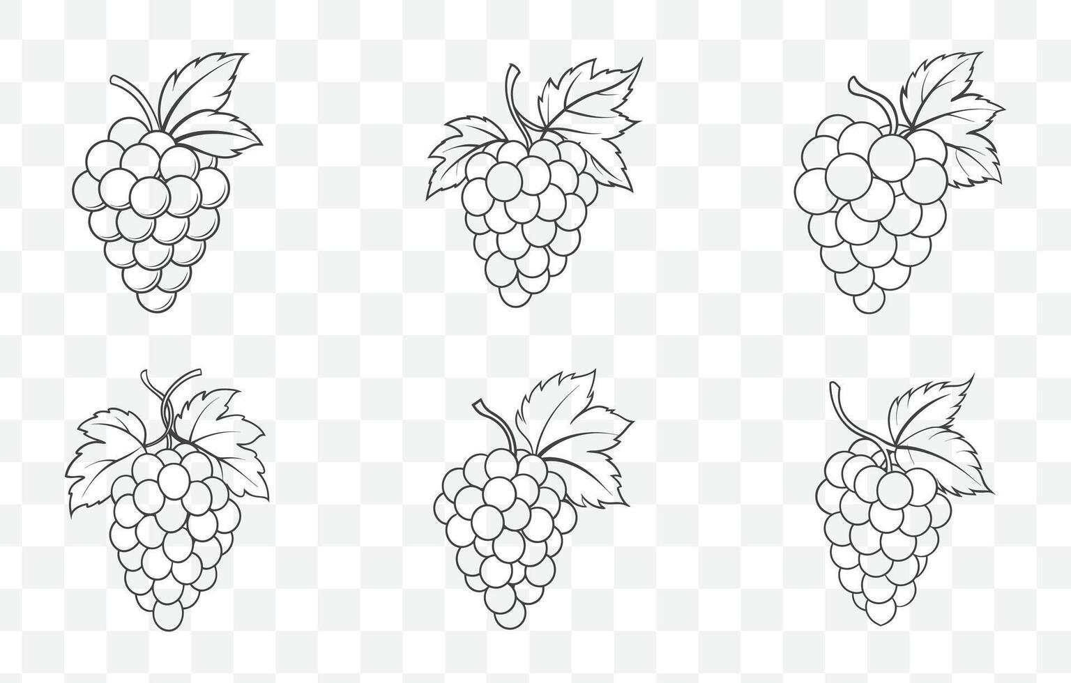 Print Grape Line Art Set Featuring Detailed Illustrations of Grape Clusters Leaves and Vines for Creative Design Projects vector