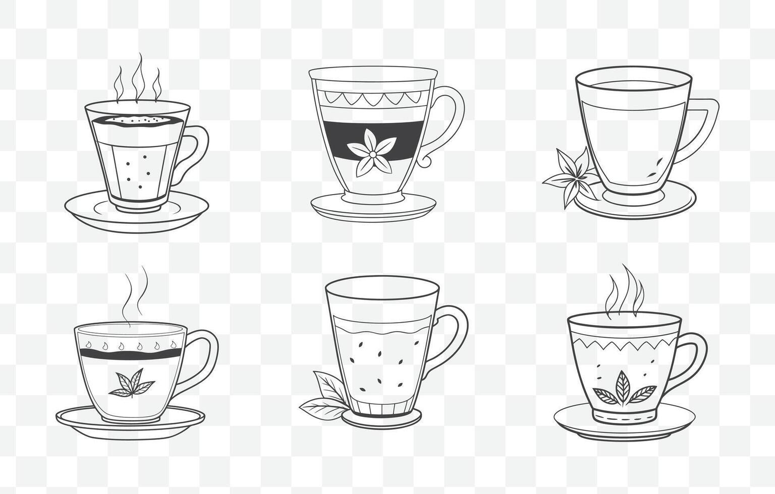 Print Masala Chai Art Set Traditional Indian Tea Drink Line Art Collection vector