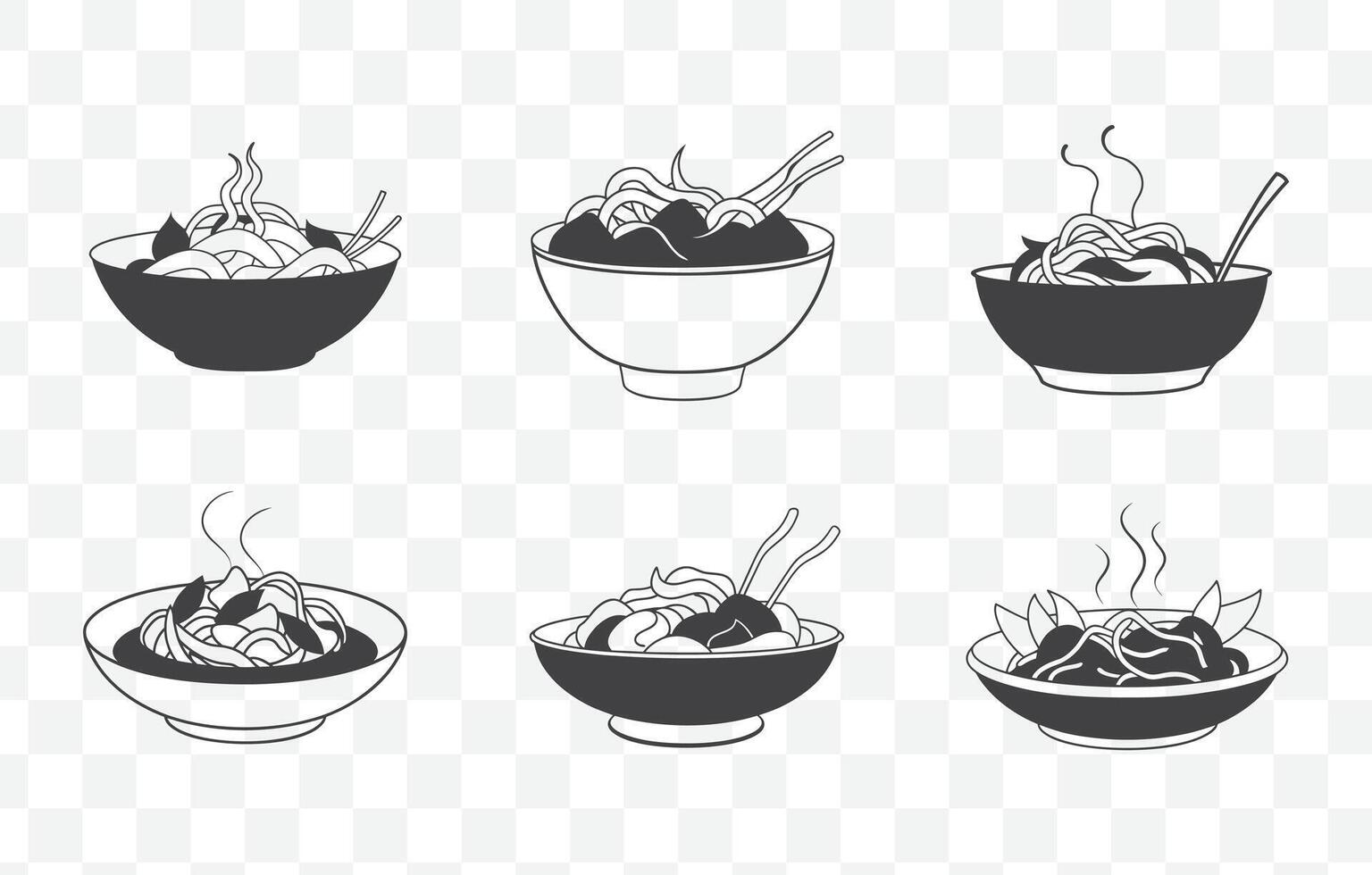 Print Pad Kee Mao Drunken Noodles Art Set with StirFried Noodles Thai Dish Illustration vector