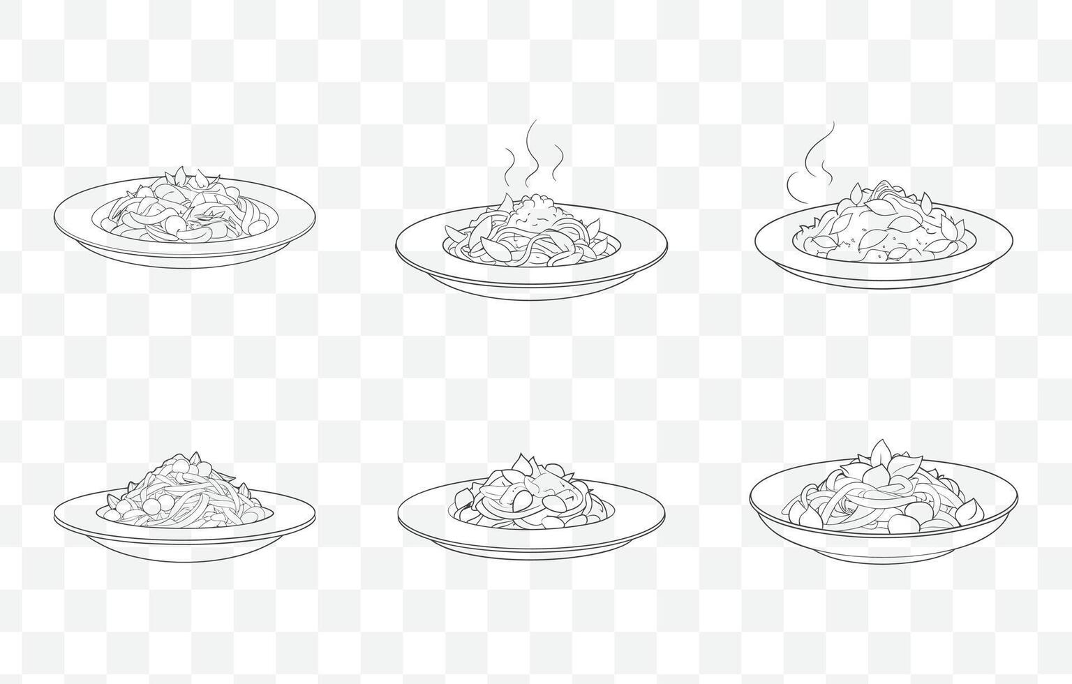 Print Pad Kee Mao Drunken Noodles Art Set Authentic Thai StirFried Noodle Dish Illustration vector