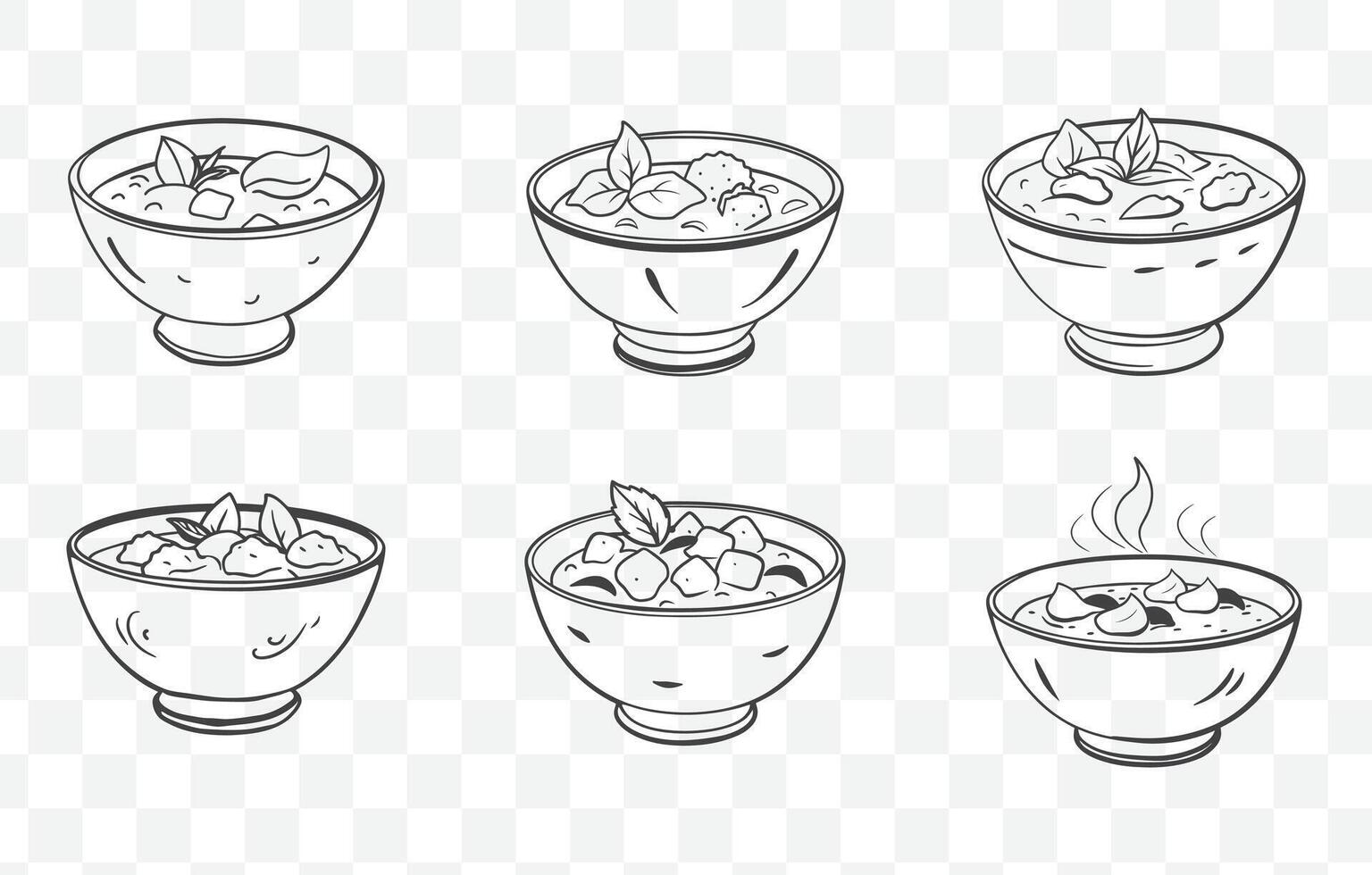 Print Panang Curry Art Set Featuring Detailed Illustrations of Traditional Thai Dish with Ingredients and Garnishes vector