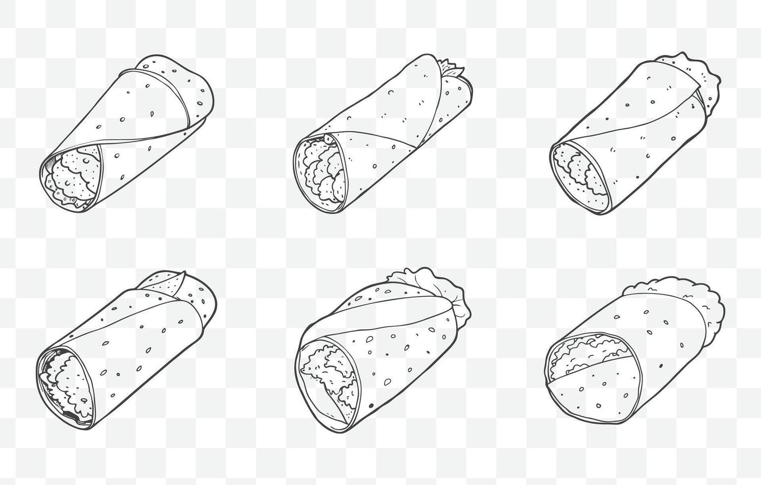 Print Paneer Roll Art Set with Unique and Detailed Illustrations for Creative Design Projects vector