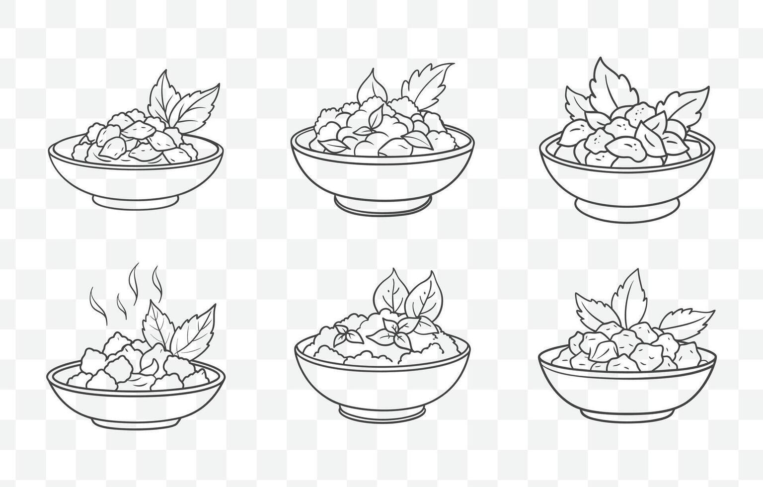 Print Thai Basil Chicken Art Set with Detailed Line Illustrations of Popular Thai Dish vector