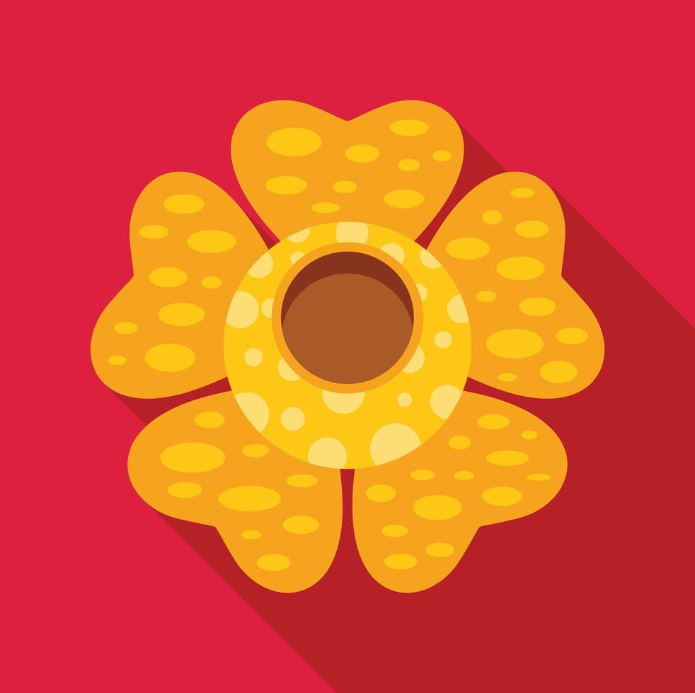 Rafflesia flower blooming showing its hole in a flat design icon with long shadow on red background vector