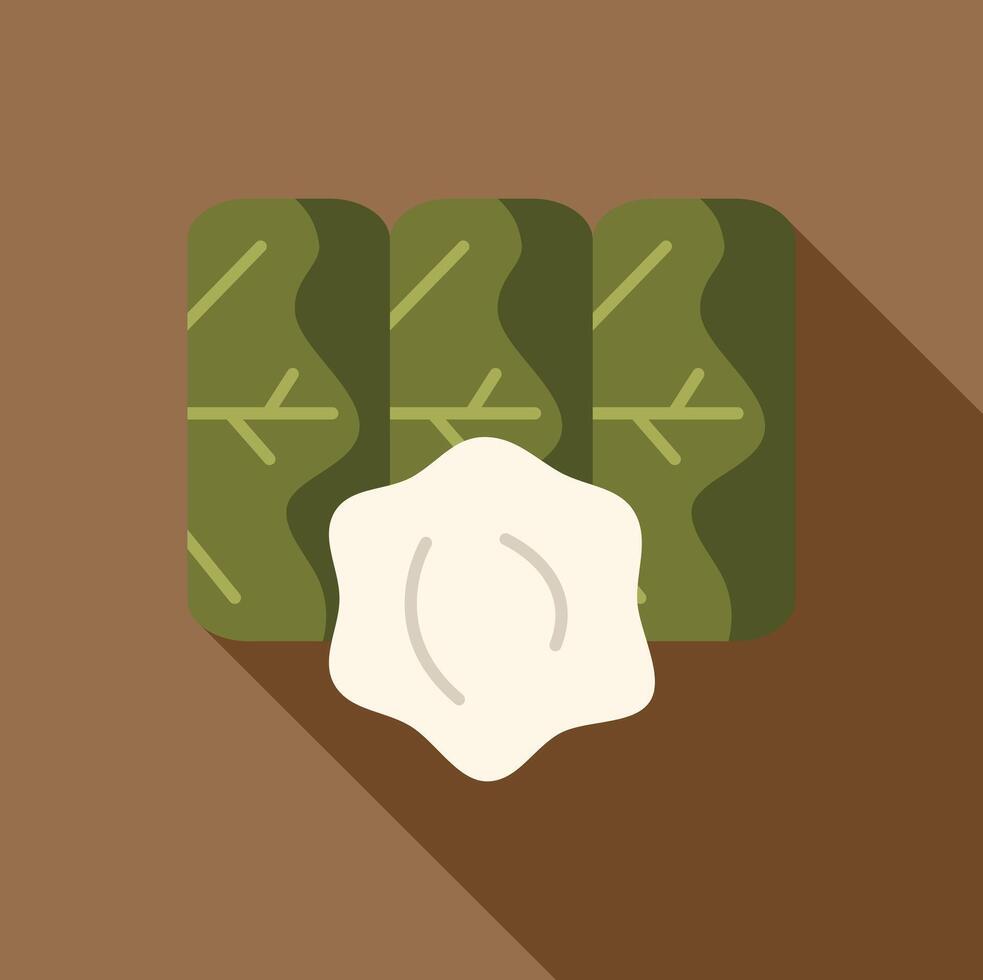 Stuffed grape leaves dolma with yogurt sauce flat icon design vector
