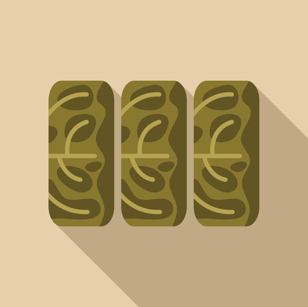 Three fresh dolmades with long shadow on pastel background vector