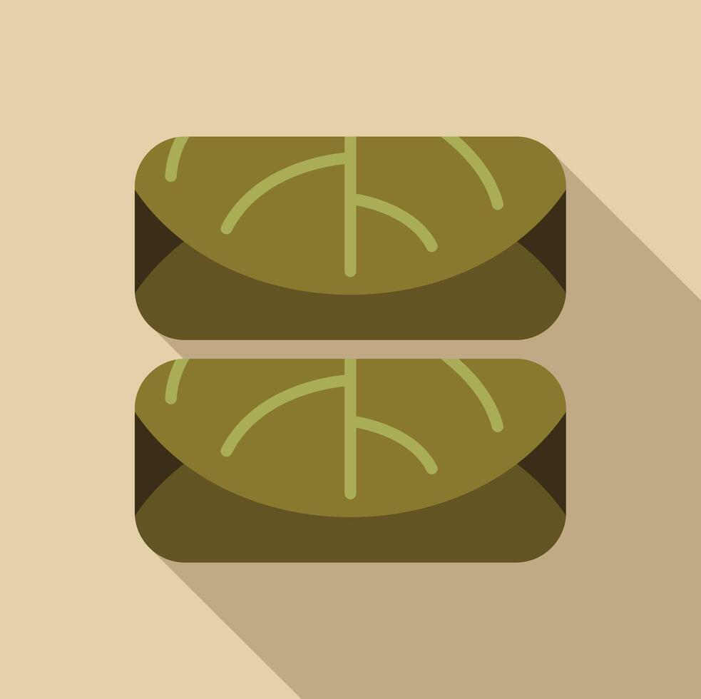Two stuffed grape leaves with long shadow on beige background vector