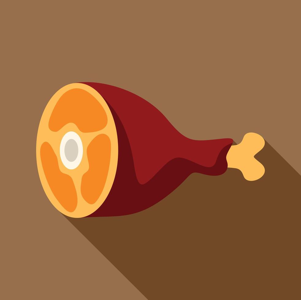 Big piece of ham on the bone lying down with long shadow vector