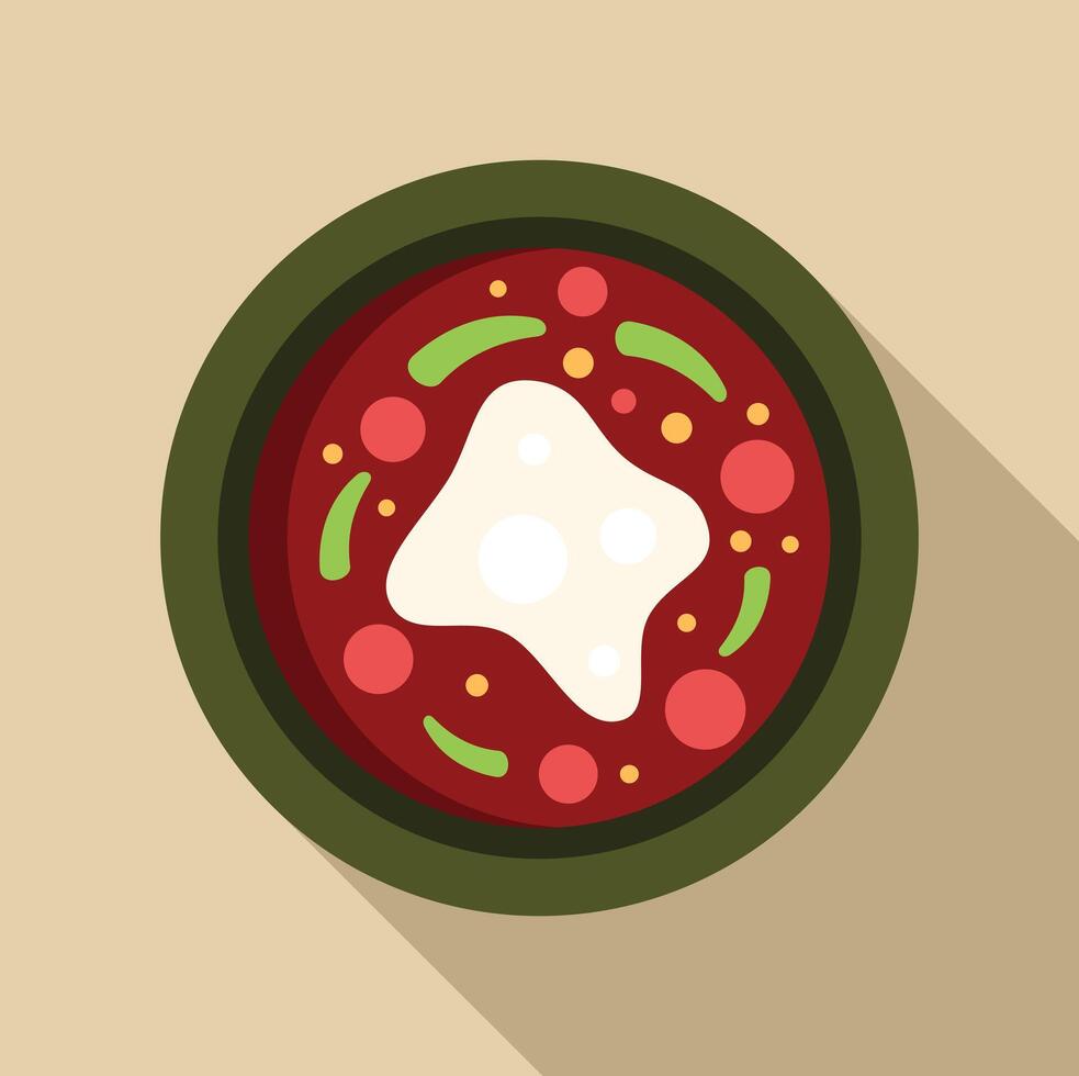 Delicious soup served in bowl with sour cream and herbs minimalist illustration vector
