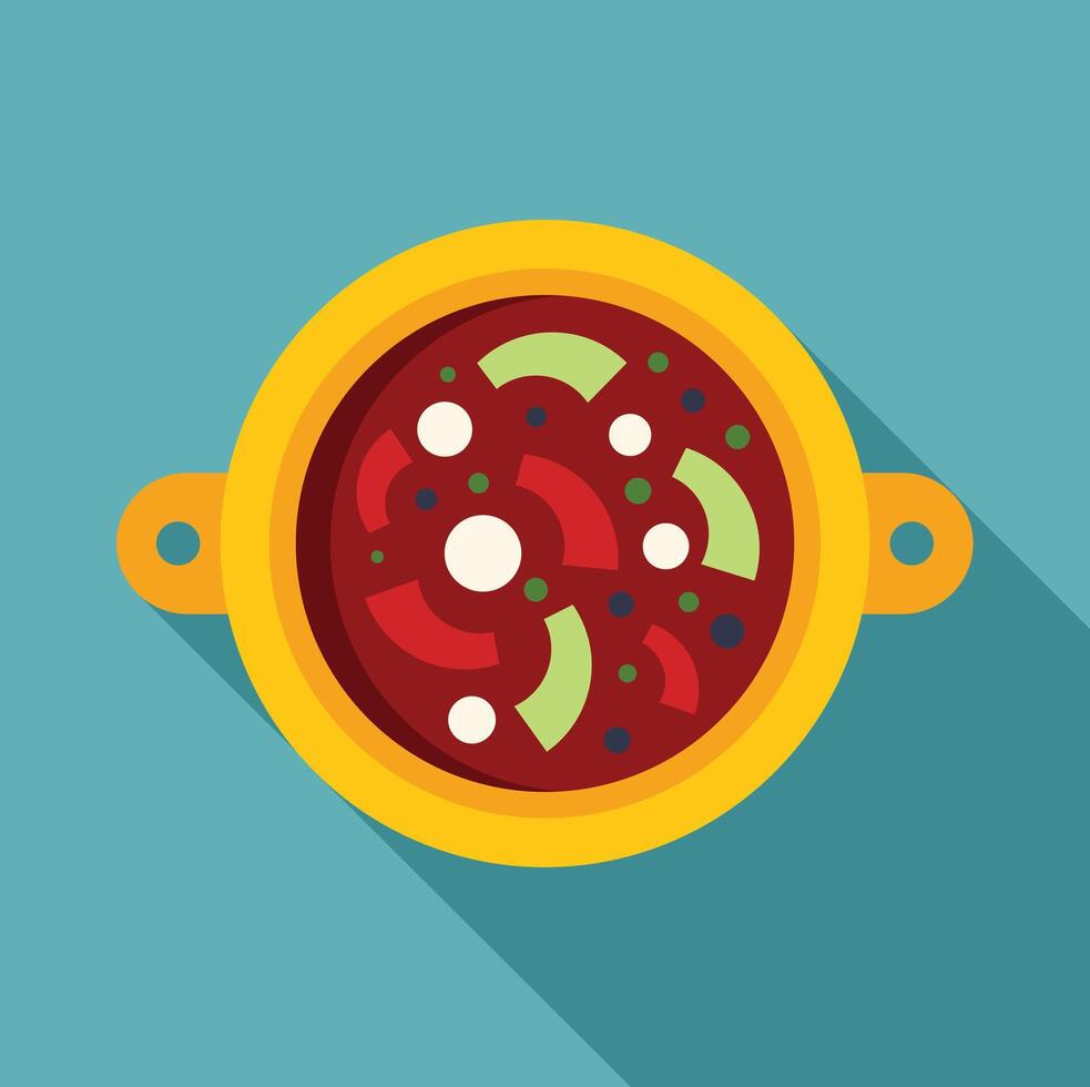 Delicious soup steaming in yellow pot minimalist illustration vector