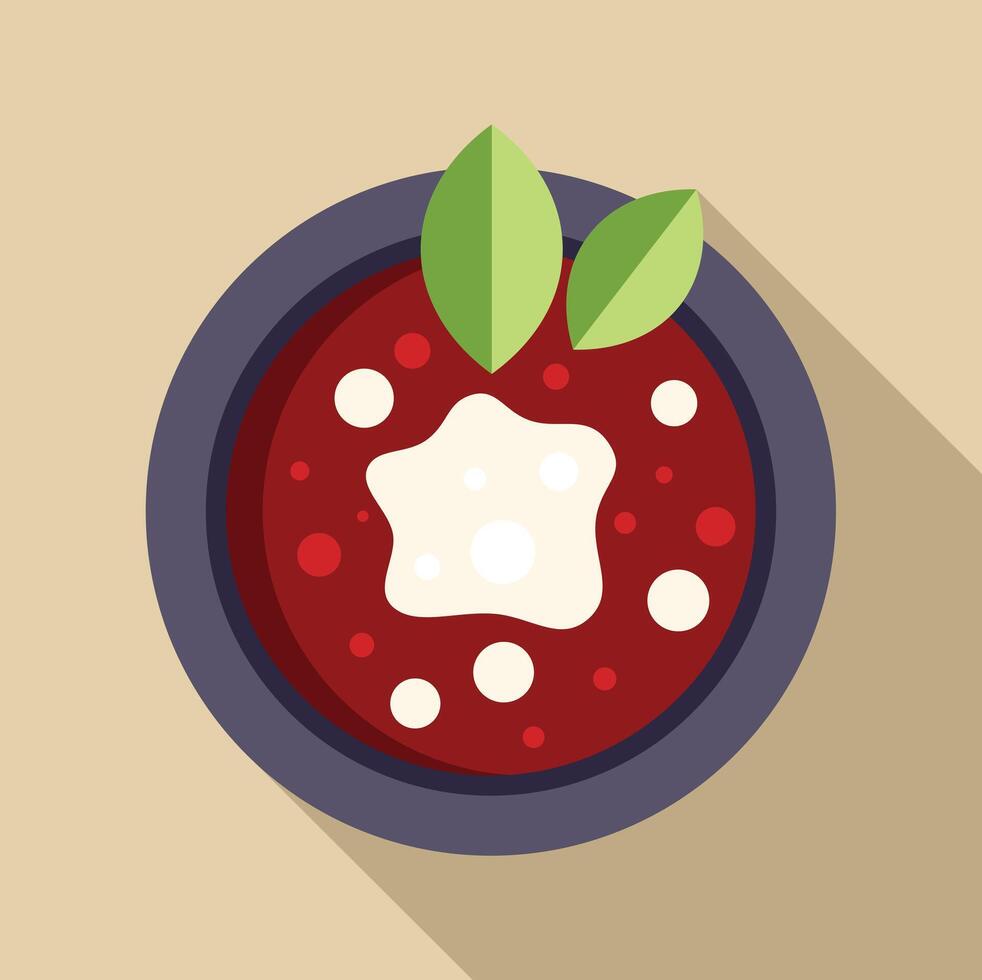 Bowl of borscht with sour cream and bay leaves, a traditional eastern european soup vector