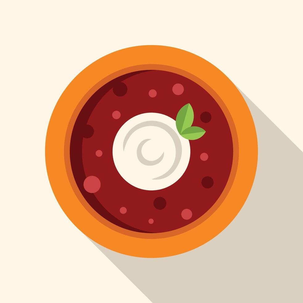 Traditional ukrainian russian borscht soup with sour cream and herbs in bowl flat design icon illustration vector