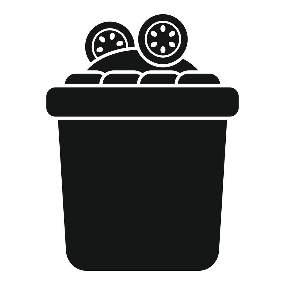 Full trash can with organic waste and lid icon glyph vector