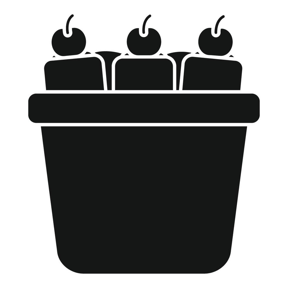 Black glyph icon of cherries in a bucket being stored for delivery vector
