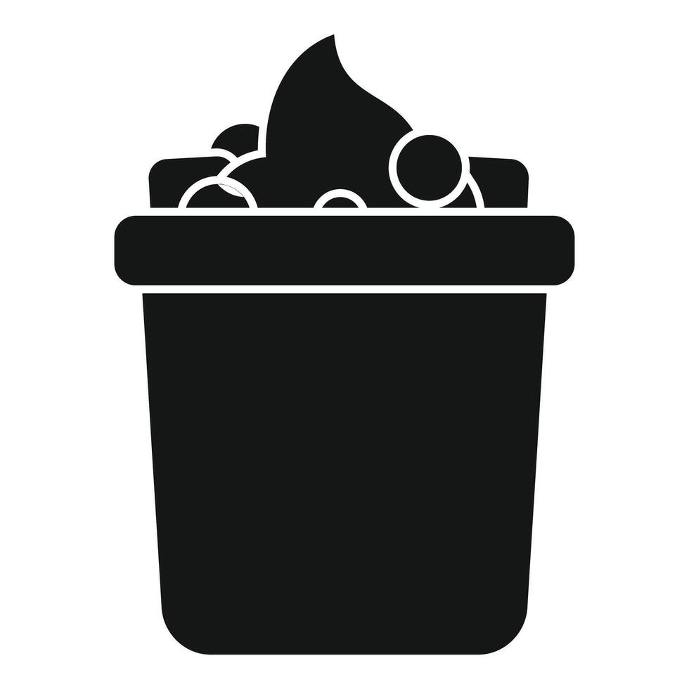 Black glyph icon of bucket overflowing with sudsy soapy water vector