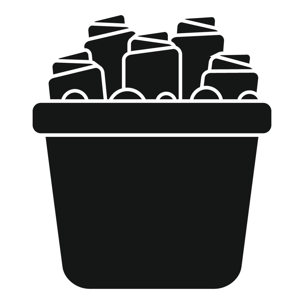 Trash can full of crumpled paper balls icon silhouette vector