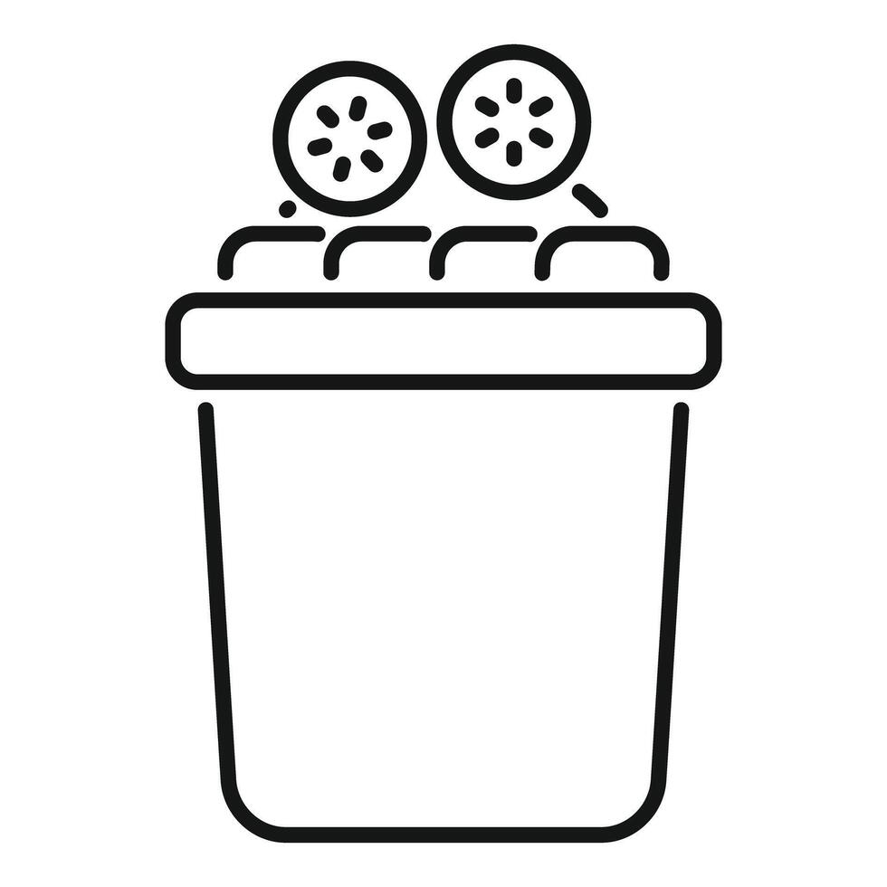 Full trash can with sliced lemon peels throwing garbage line icon vector