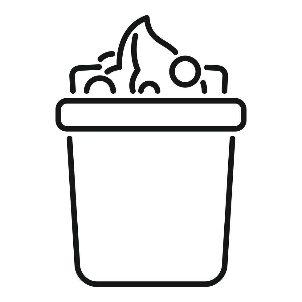 Overflowing trash can with paper and banana peel line icon vector