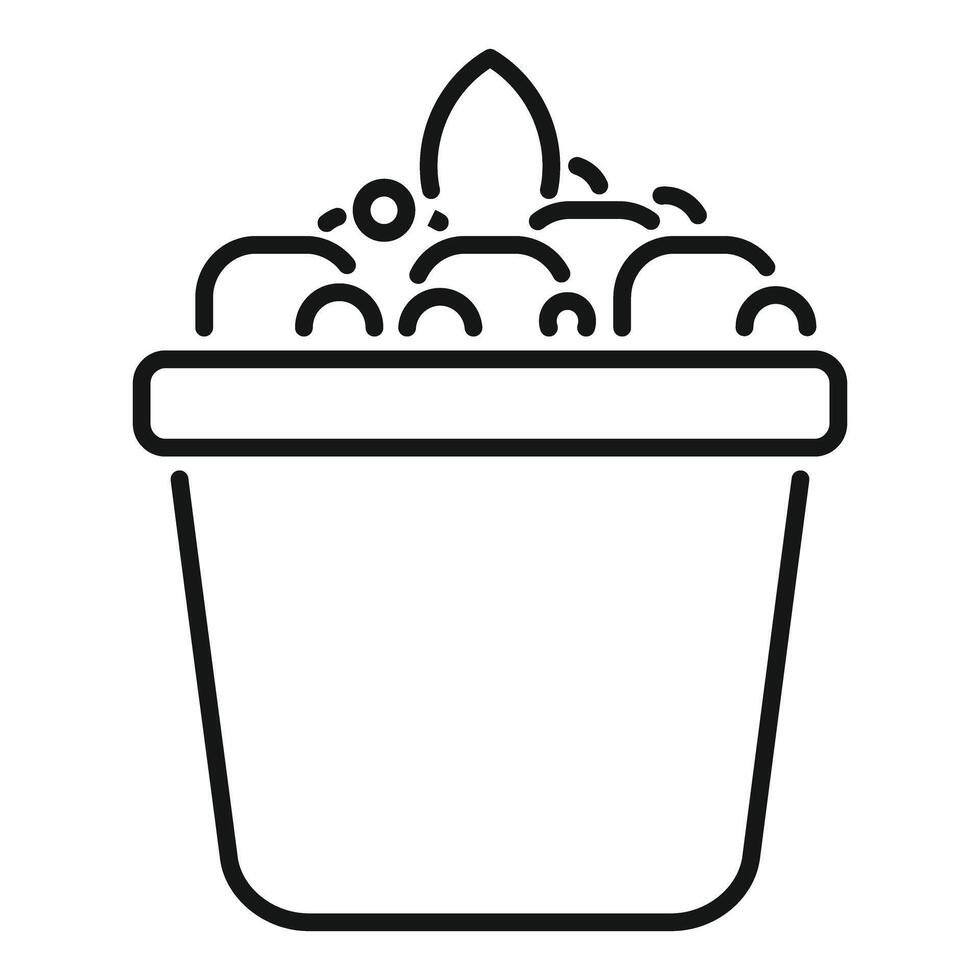 Pot with soil and sprout growing from seeds line icon design vector