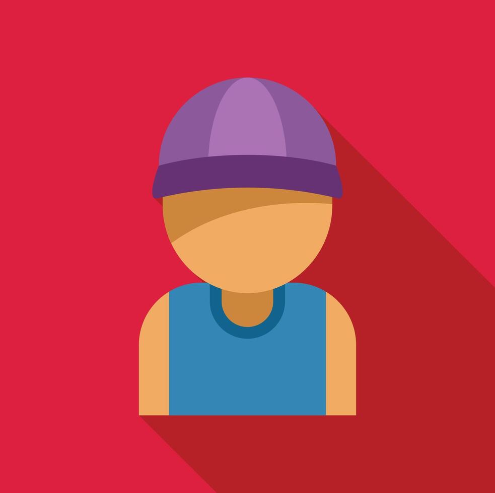 Young man wearing purple beanie and blue tank top icon vector