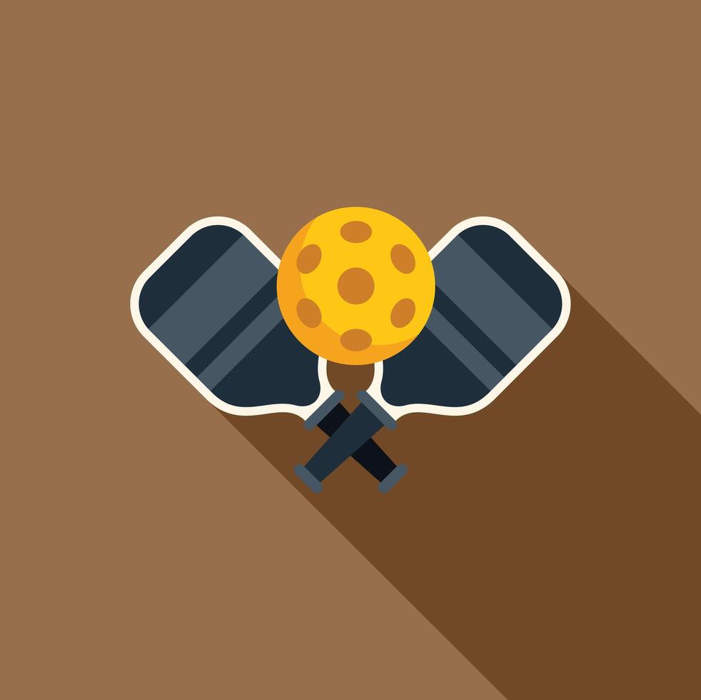 Pickleball paddles and ball crossed with long shadow vector