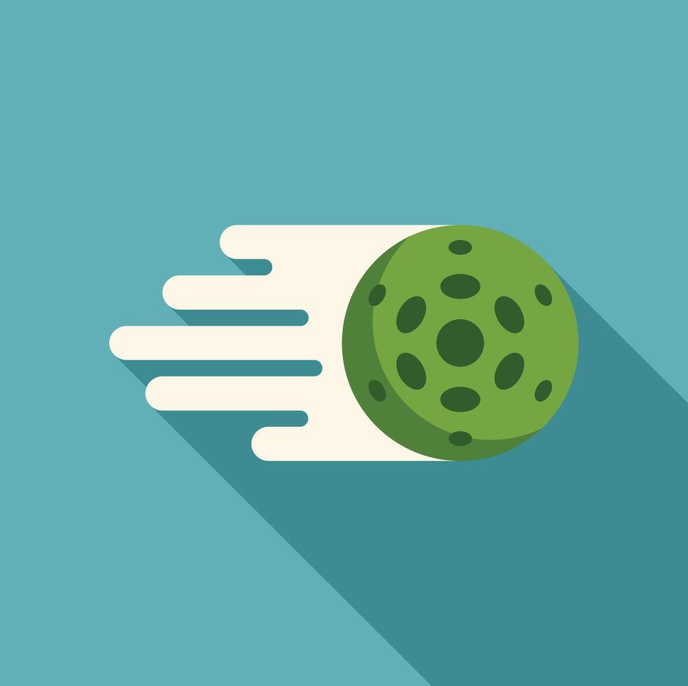 Green planet moving fast leaving white trail flat design icon with long shadow vector