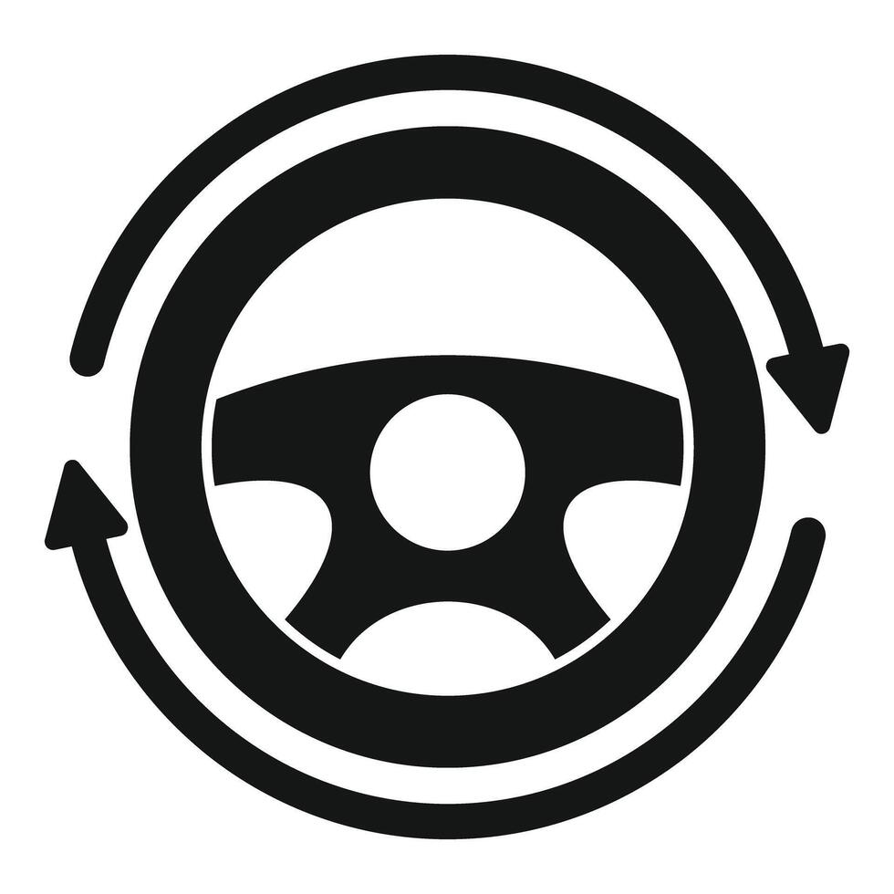Steering wheel surrounded by two circular arrows rotating clockwise vector