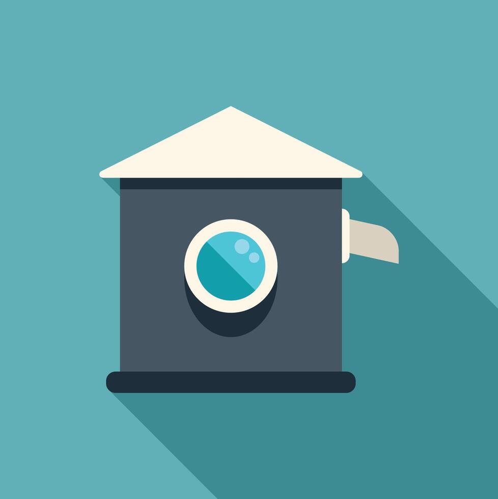 Minimalist building facade with round window and awning in flat design style vector