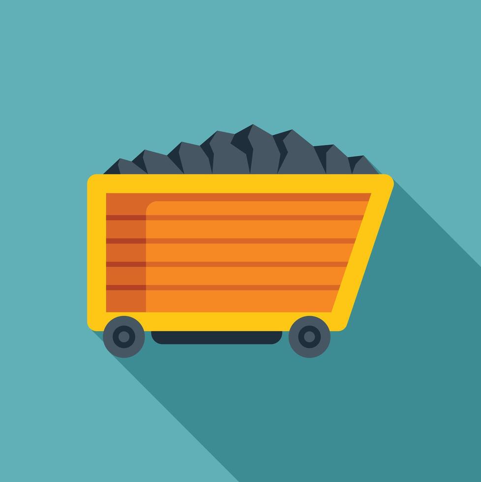Mining cart full of coal carrying minerals on wheels vector