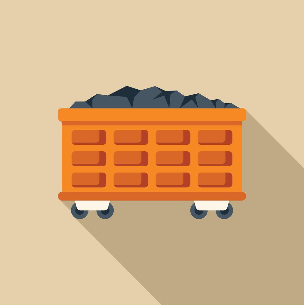 Mining cart carrying coal from mine on rails vector