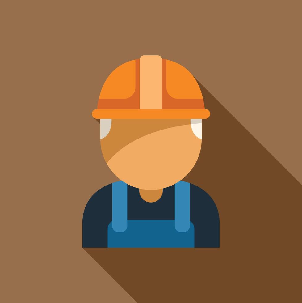 Construction worker wearing hard hat and overalls flat design icon illustration vector