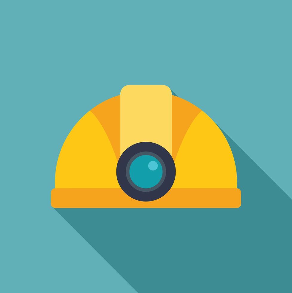 Yellow mining helmet with headlamp flashlight is casting shadow vector