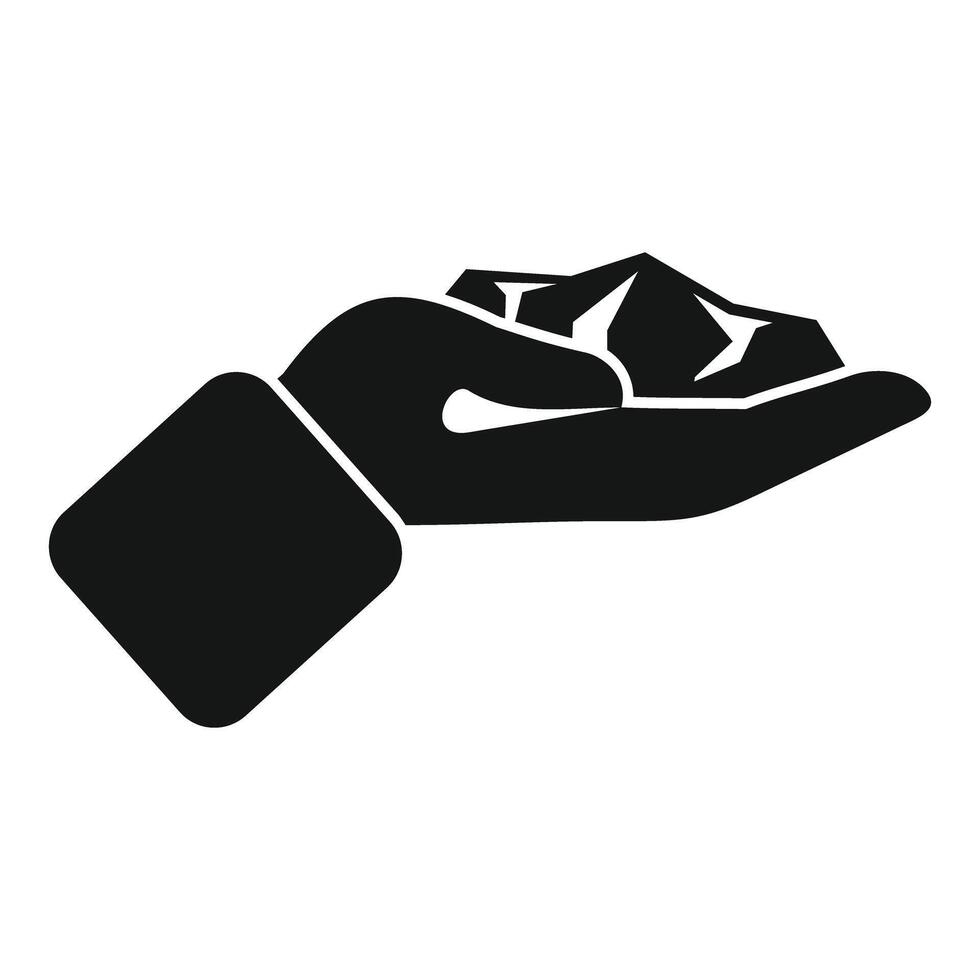 Hand holding coal lignite icon, simple style vector