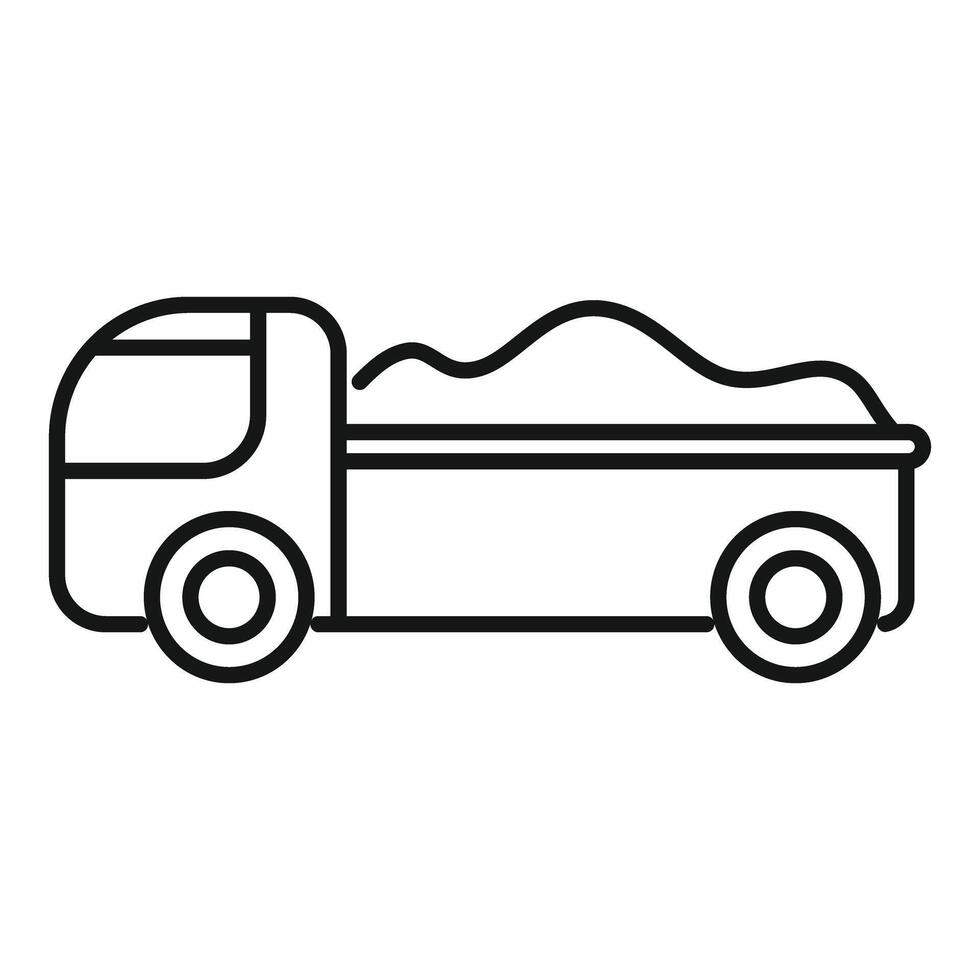 Dump truck carrying sand at construction site line icon vector