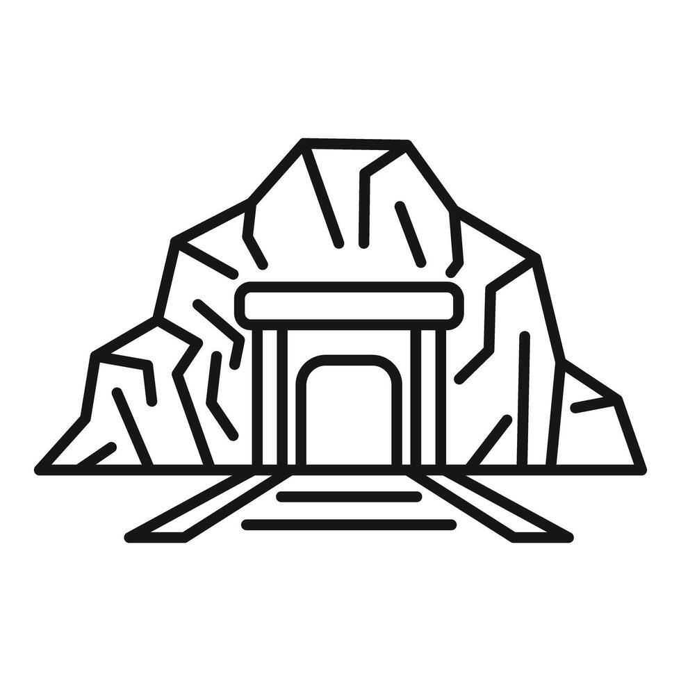 Mining tunnel entrance under rocky mountain icon vector