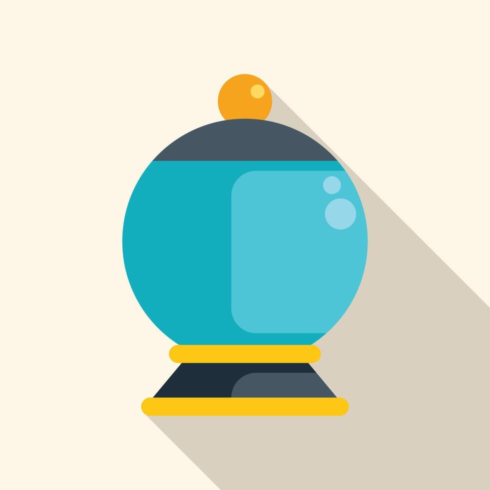 Blue magic ball with yellow top standing on a stand with long shadow vector