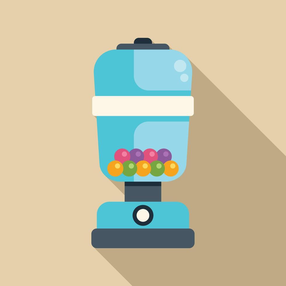 Blue bubble gum machine dispensing colorful chewing gum balls vector