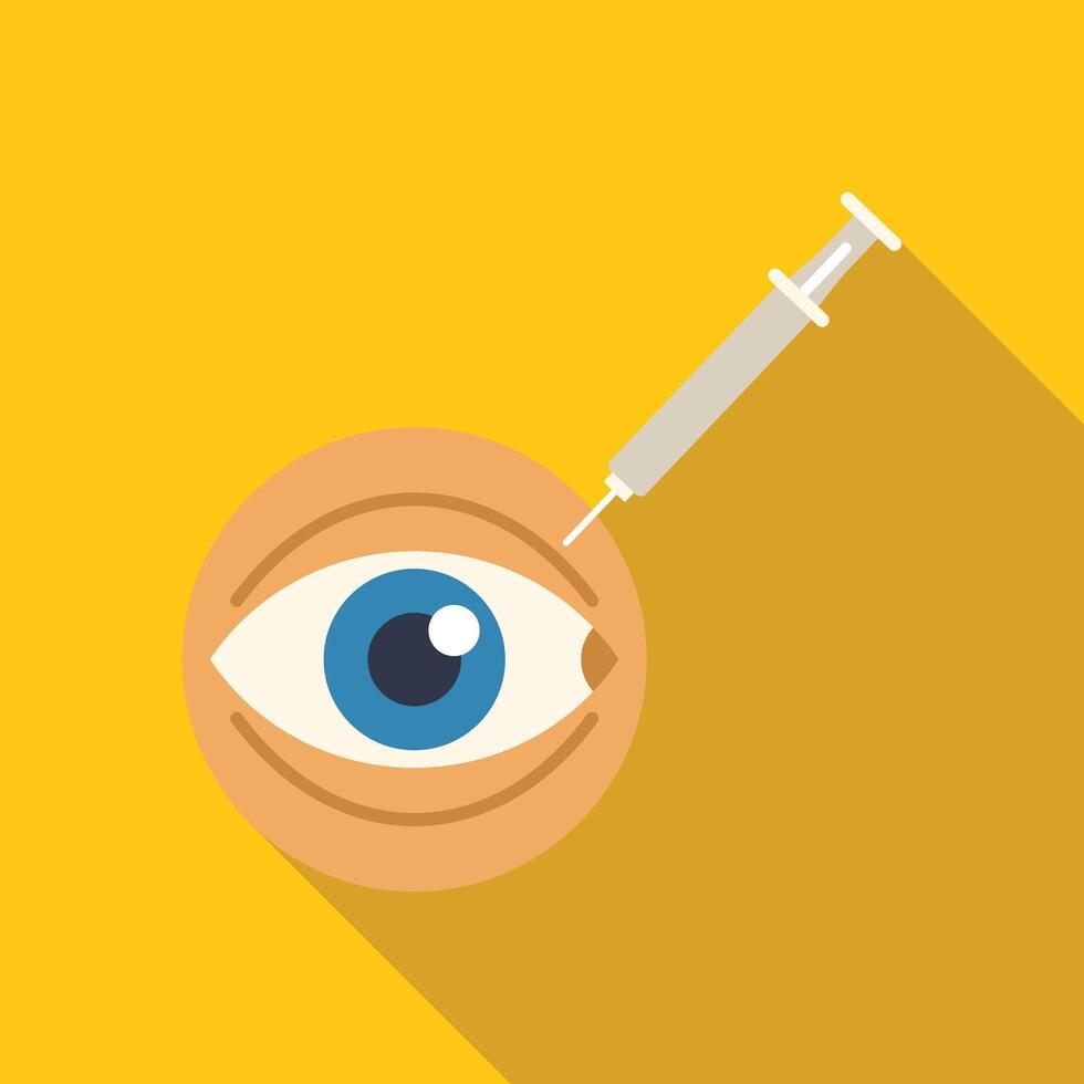 Syringe injecting vaccine substance into eyeball icon vector
