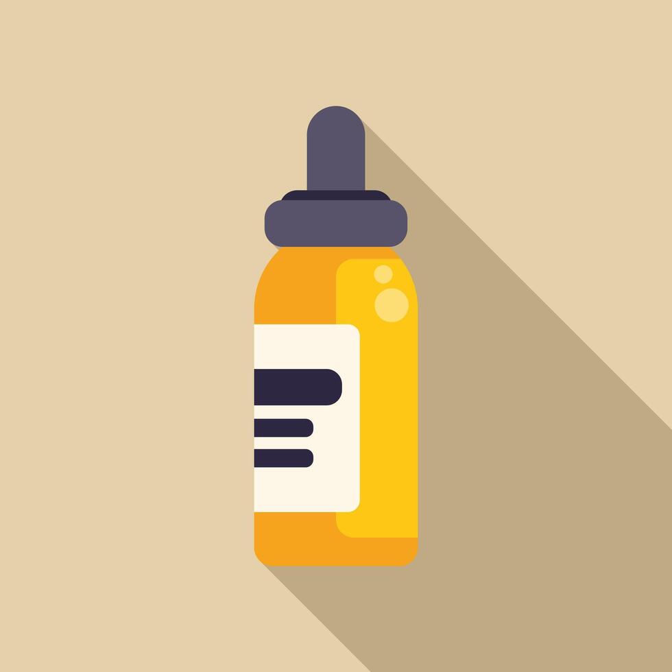 Yellow medicine bottle with dropper containing syrup with long shadow vector