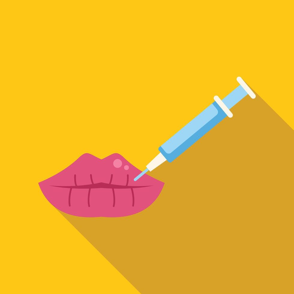 Syringe injecting hyaluronic acid into lips for fuller appearance vector