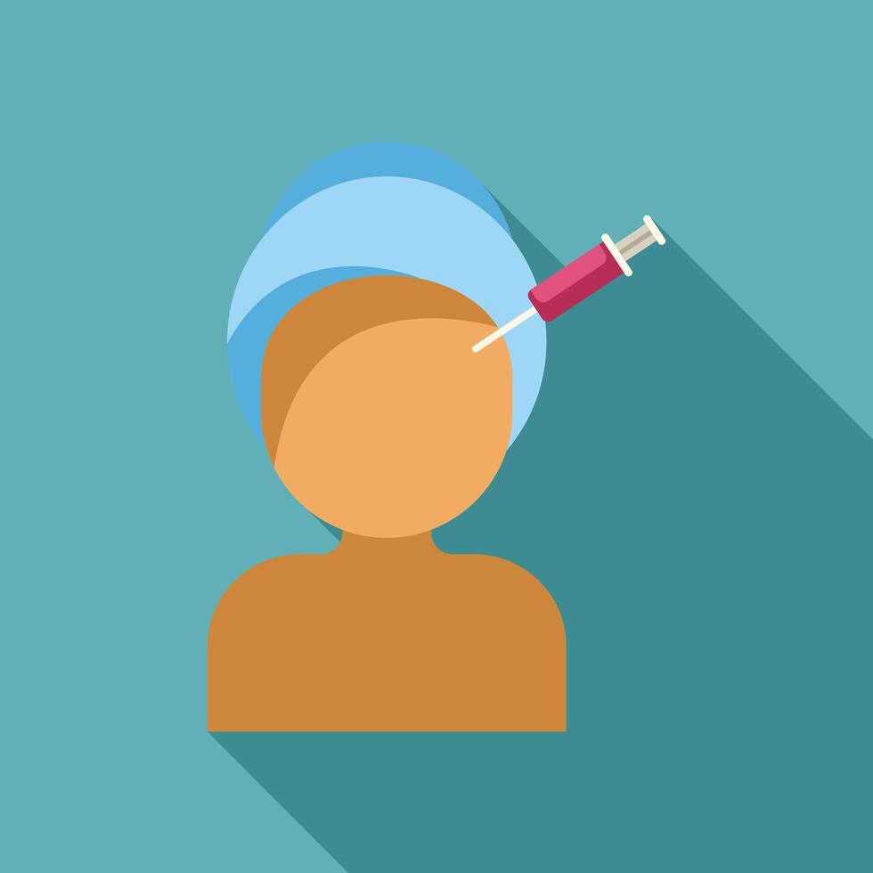 Patient receiving botulinum toxin injection for forehead wrinkles treatment vector