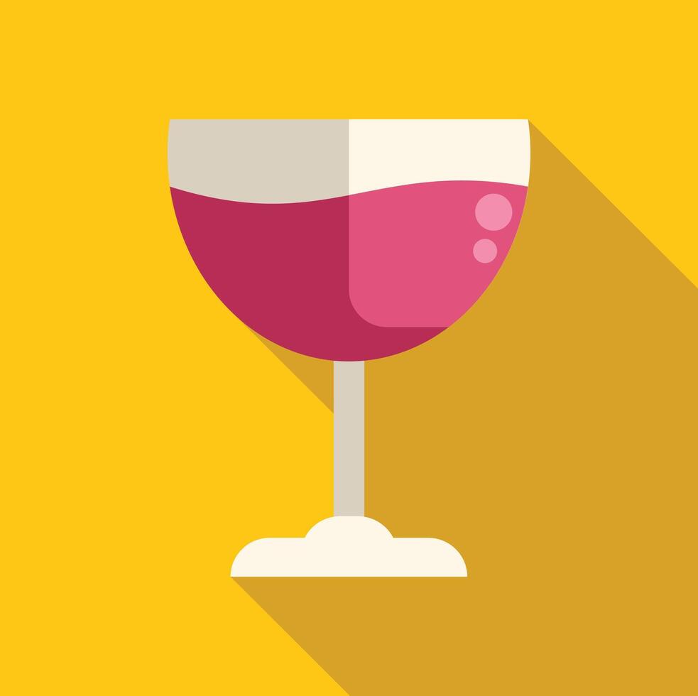 Glass of wine with long shadow on yellow background vector