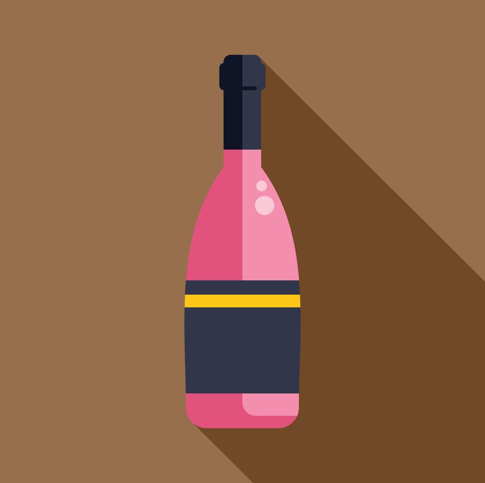 Pink champagne bottle casting long shadow flat design icon vector