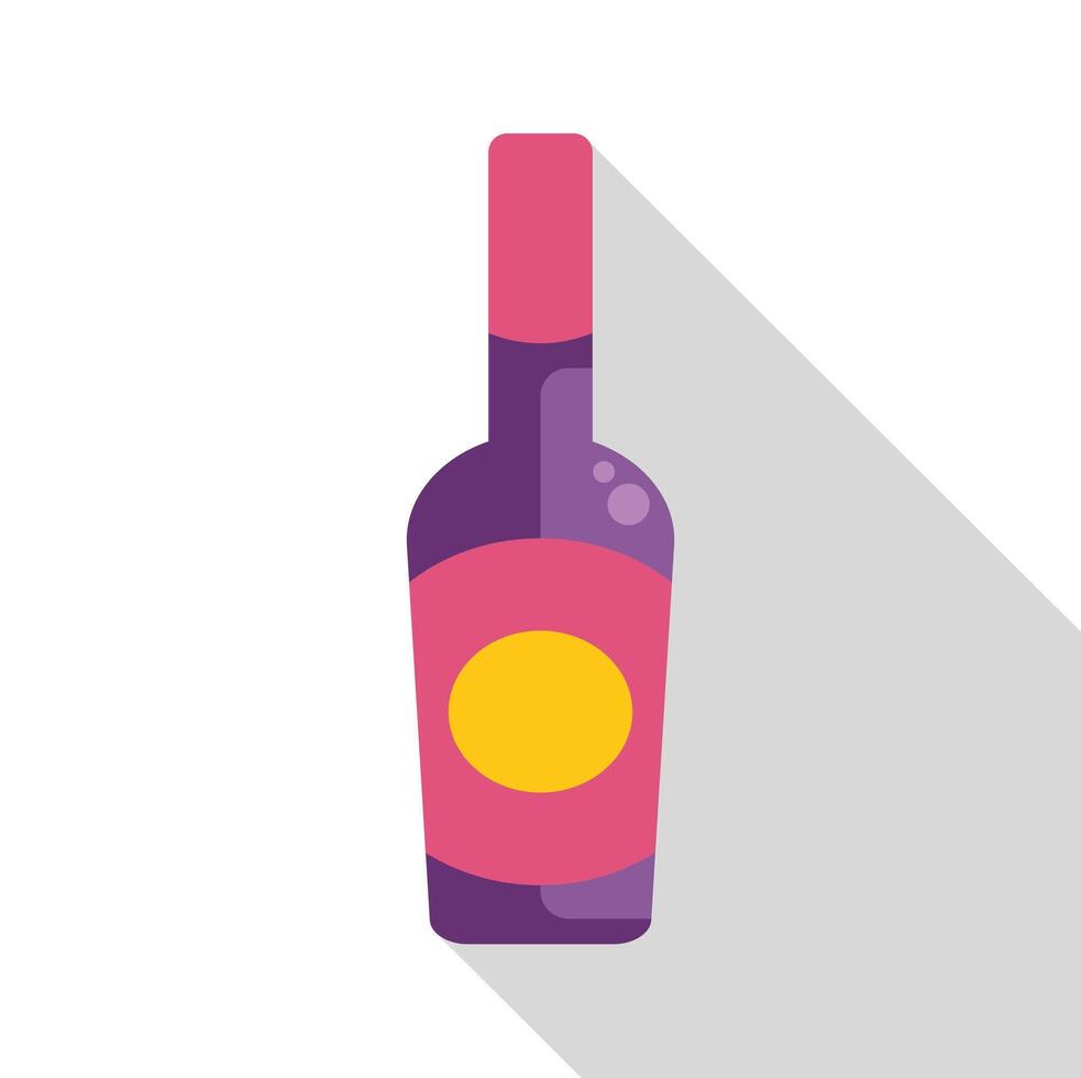 Wine bottle with long shadow on white background vector