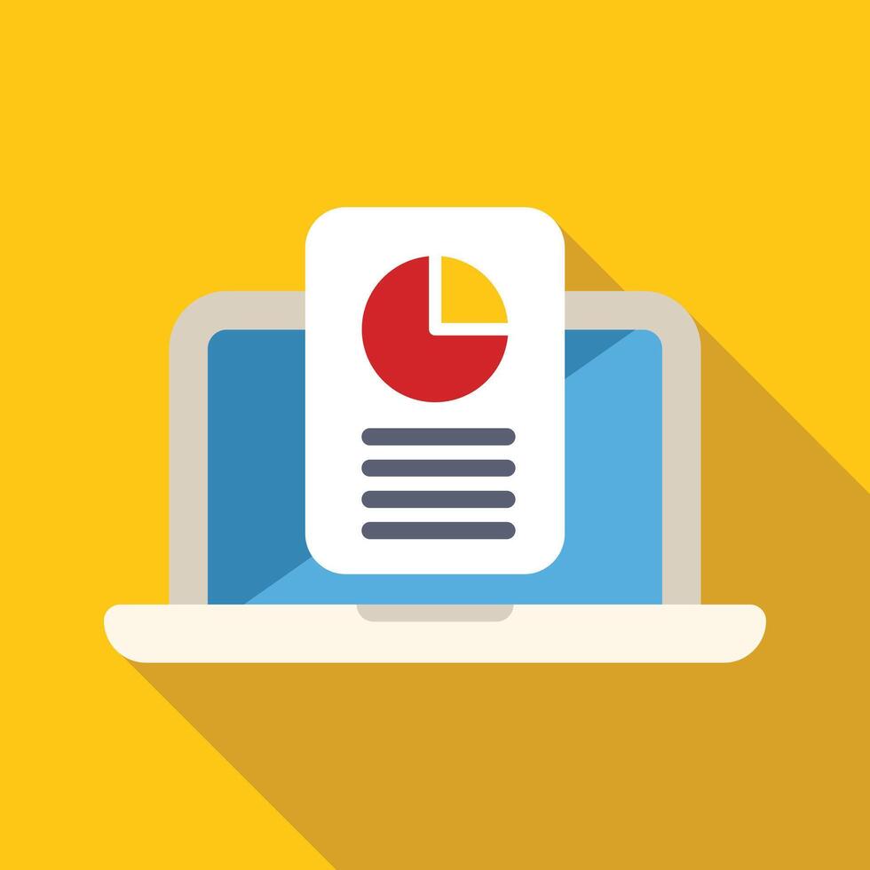 Laptop showing data analytics report with pie chart and text vector