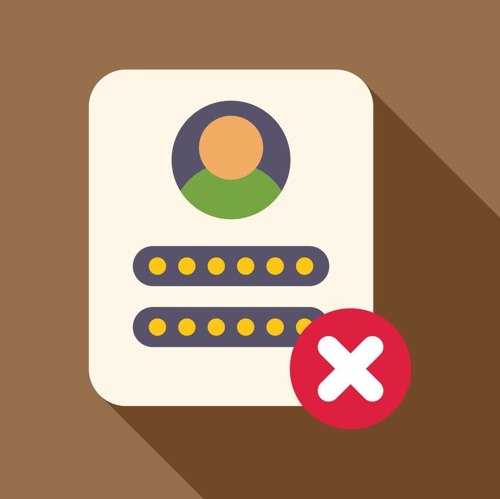 Online registration form being rejected with a red cross symbol vector