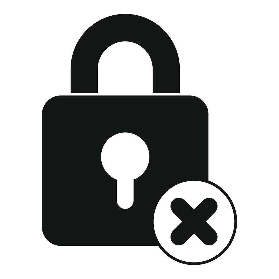 Black closed padlock with cross showing access denied vector