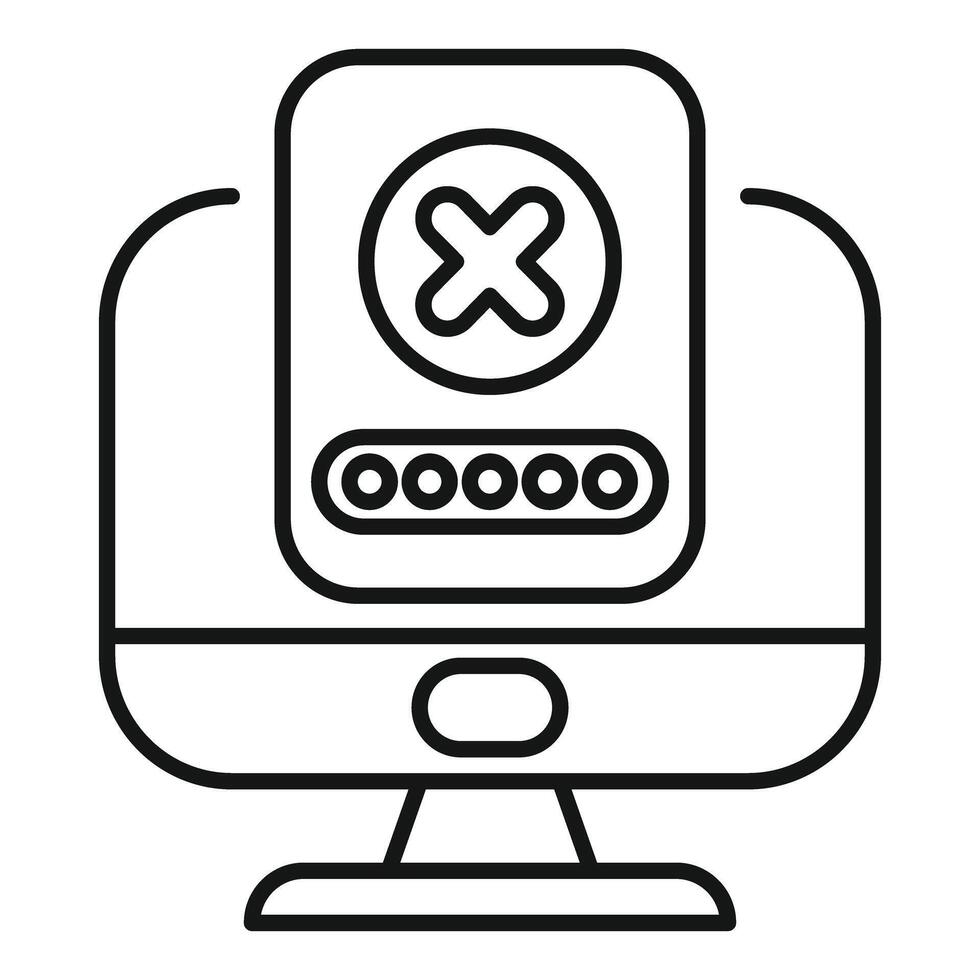 Computer showing wrong password notification icon vector