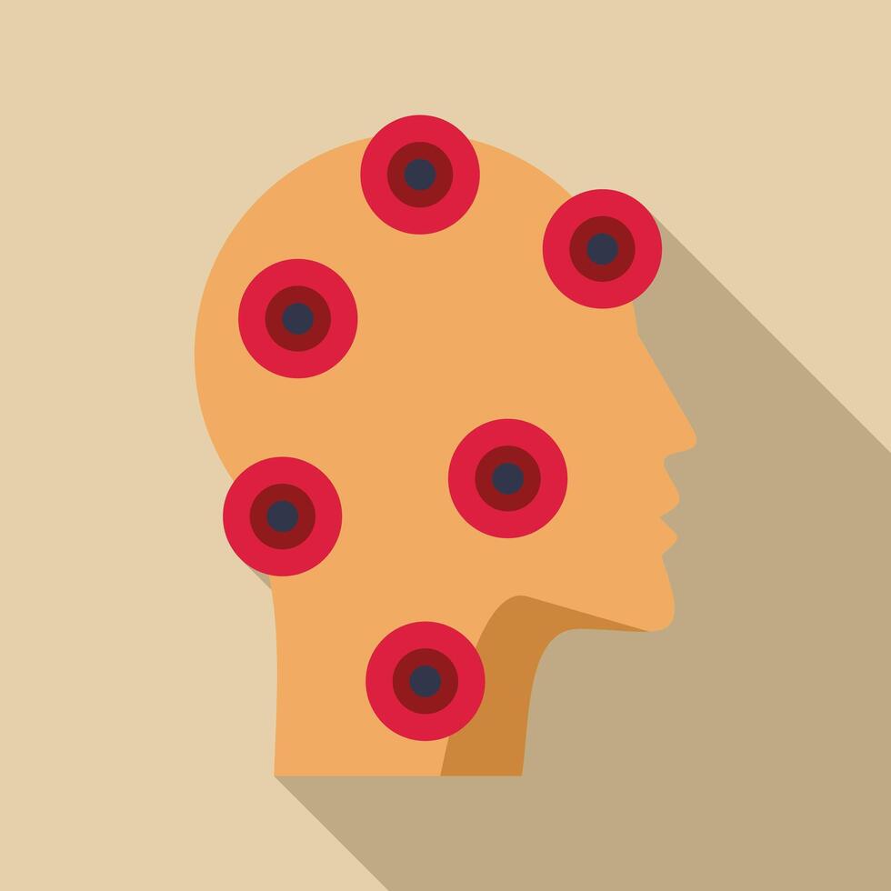 Human head silhouette experiencing multiple pain points vector